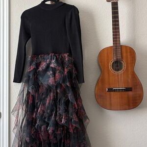 Black and Floral Tulle Dress
